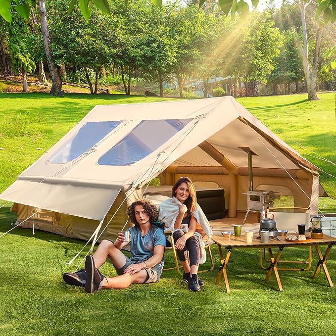 EROMMY 4/6/8/12 Person Inflatable Tent with Skylight, 4 Season Blow Up Tents with Hand Pump for Outdoor Camping & Hiking, Easy Set-up Windproof Sunproof Waterproof