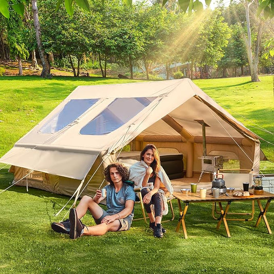 EROMMY 4/6/8/12 Person Inflatable Tent with Skylight, 4 Season Blow Up Tents with Hand Pump for Outdoor Camping & Hiking, Easy Set-up Windproof Sunproof Waterproof