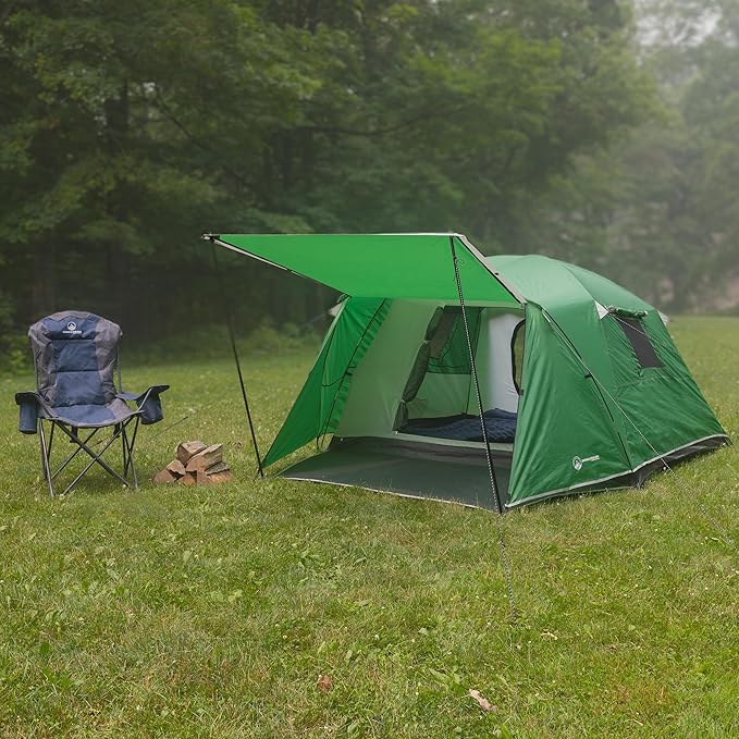 Camping Tent - Water-Resistant Cabin Style Outdoor Shelter with Built-in Screen Tent and Carrying Bag by Wakeman Outdoors