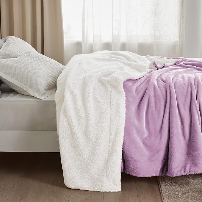 Bedsure Sherpa Fleece Blankets King Size for Bed - Thick and Warm, Soft Fuzzy Plush King Blanket for Winter, Lilac, 108x90 Inches