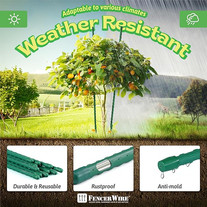 Fencer Wire 25 Pack of 5ft / 60 Inch Durable Metal Plant Supports Garden Stakes, Plant Stakes, Garden Poles for Outdoor & Indoor, Plant Support and Sticks for Tomato, Potted Plants, Beans, Cucumbers