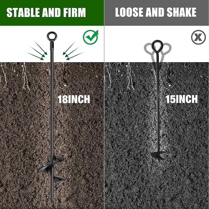 Chumia 3 Pcs 18 Inch Ground Anchor Spiral Blade Heavy Duty Earth Anchors Swing Set Metal Shed Kit for Garden Securing Trees Tents Trampoline Canopies Shelters (Black)