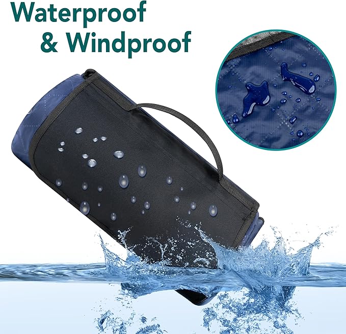 SUN CUBE Large Waterproof Camping Blanket, Fleece Quilted Stadium Blanket for Cold Weather, Windproof Foldable Outdoor Blanket Mat for Picnic, Beach, Pets, Car, 60x80in