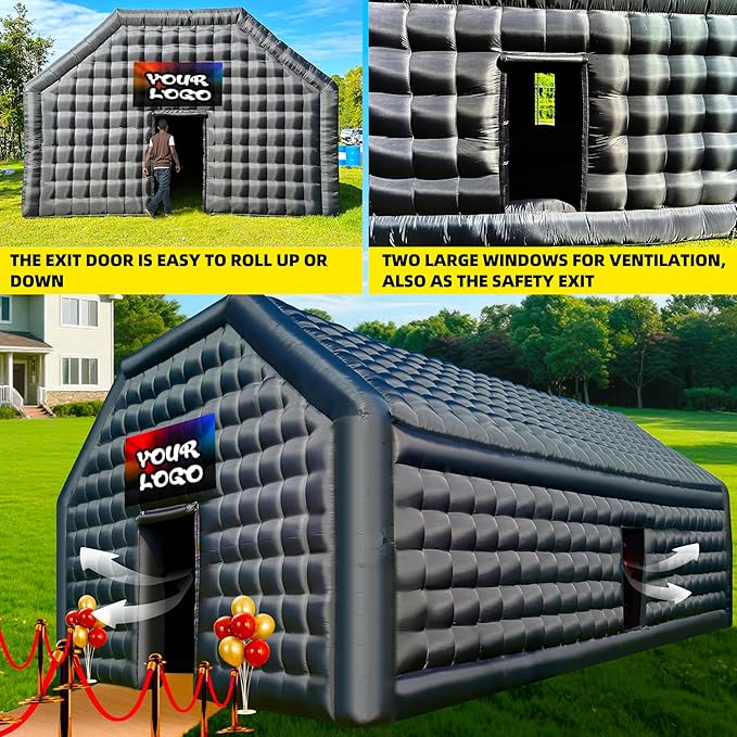 WARSUN 30x20x13Ft Inflatable Nightclub with Two 680W Blowers Large Black Inflatable Night Club Party Tent Disco Cube Gazebo Event House for Birthday, School Events, Backyard Party, Rental Business