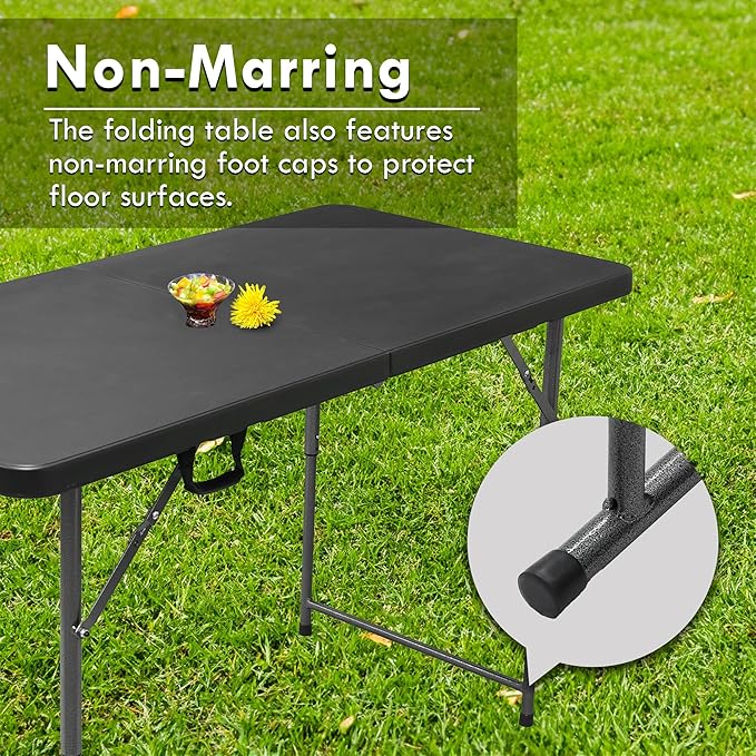 4ft Table, Adjustable Height Table with Foldable, Easy to Carry, for Family Gatherings, Outdoor Gatherings, Indoor