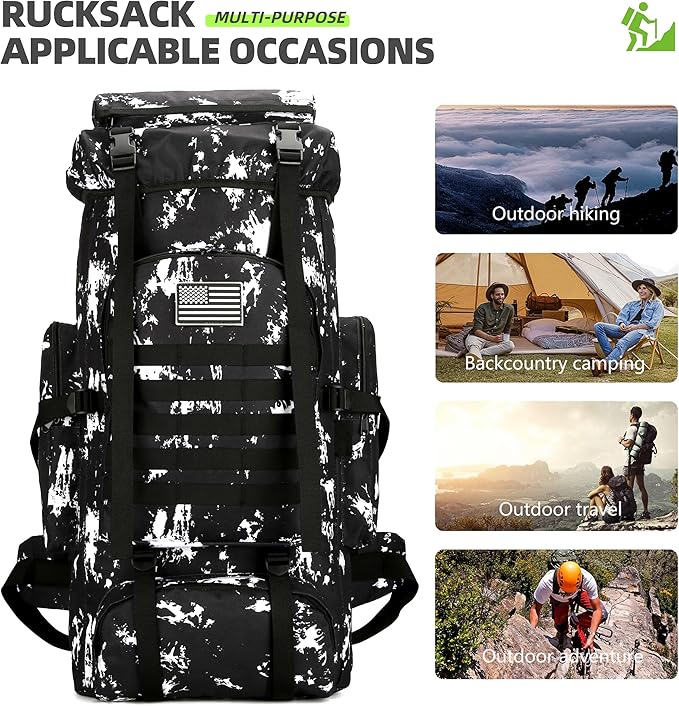King'sGuard 70L Camping Hiking Backpack for Men Women Large Military Tactical Backpack Molle Rucksack Backpack for Outdoor
