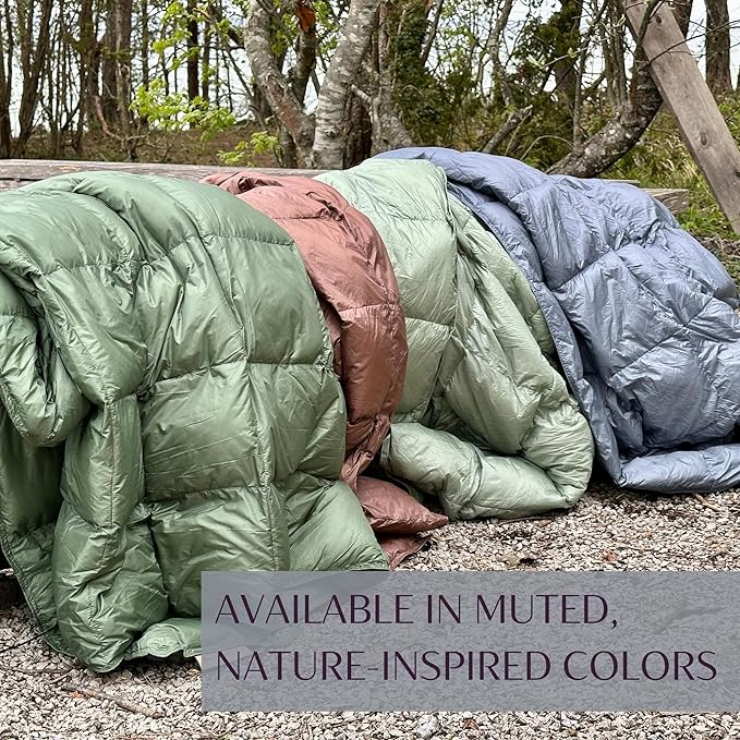 Down Camping Blanket with Footbox – Lightweight, Packable, Water Resistant Backpacking Quilt & Warm Puffy Compact Outdoor Throw – 52x77 with Stuff Sack for Stadium, Hiking & Travel