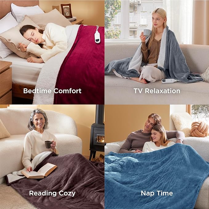 Bedsure Electric Blanket King Size - Dual Control Heated Blanket King Size, Fast Heating with 10 Time Settings & 10 Heat Settings, Warm Gift for Grandma (100x90 inches, Purple)