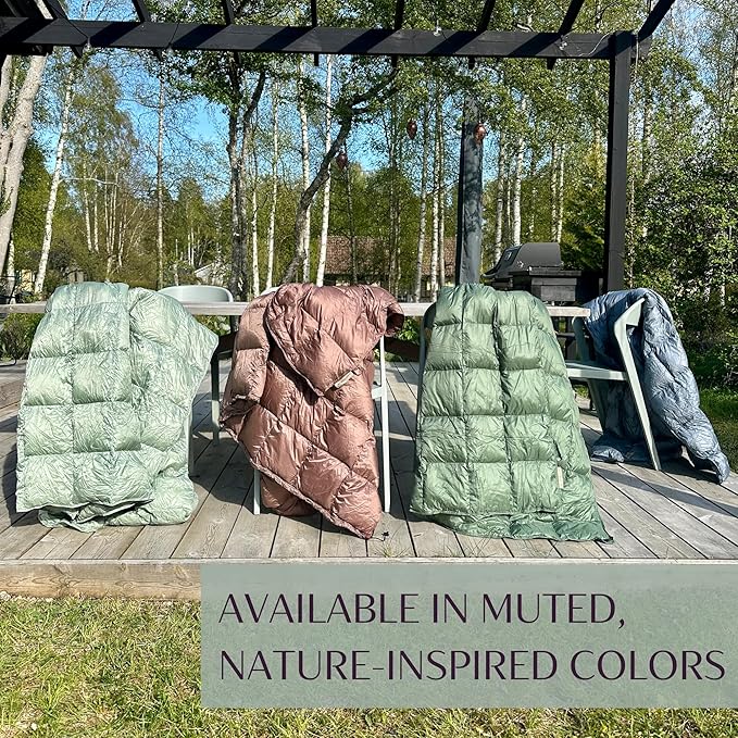 Down Camping Blanket with Footbox – Lightweight, Packable, Water Resistant Backpacking Quilt & Warm Puffy Compact Outdoor Throw – 52x77 with Stuff Sack for Stadium, Hiking & Travel