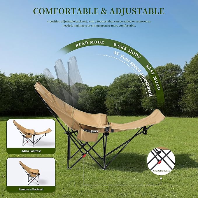 CXC Reclining Camp Chair – Comfortable Folding Chair with Foot Rest & Adjustable Back Angle, Ideal for Office Naps, Fishing, Patio, Camping, Movie Nights, and Sports Viewing