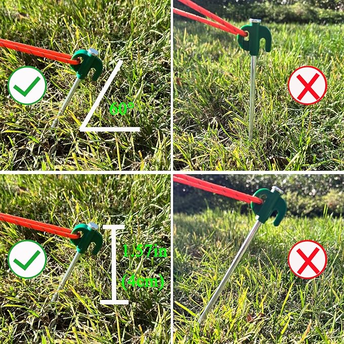Tent Stakes, 20PCS Galvanized Ground Stake, 10 Inch Non-Rust Metal Tent Pegs Camping Tent Spikes Anchors for Outdoor Canopy, Yard Stakes for Garden, Hiking -Green