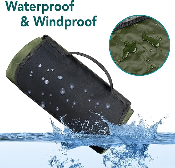 SUN CUBE Large Waterproof Camping Blanket, Fleece Quilted Stadium Blanket for Cold Weather, Windproof Foldable Outdoor Blanket Mat for Picnic, Beach, Pets, Car, 60x80in