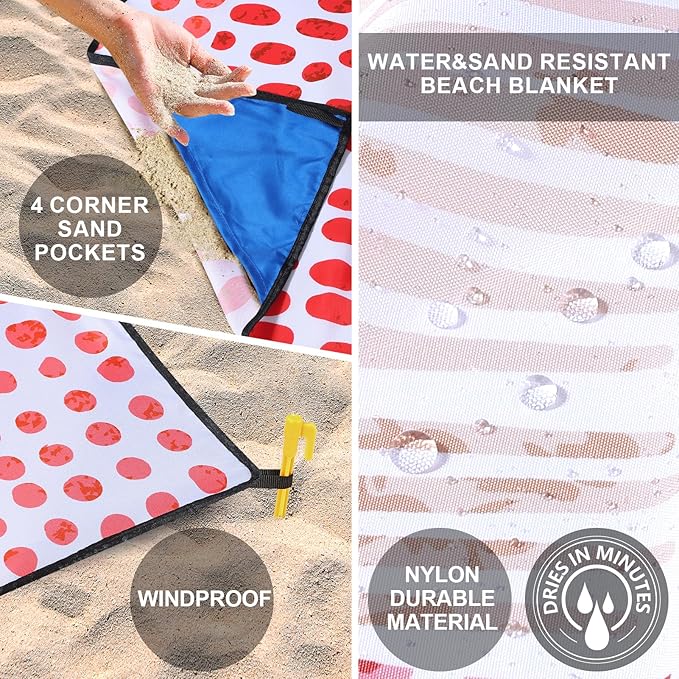 Beach Blanket Waterproof Sandproof Extra Large Beach Mat 79" X 83"/120"x108"for 1-8 Adults Quick Drying Durable Outdoor Picnic Mat for Beach Travel Camping Hiking