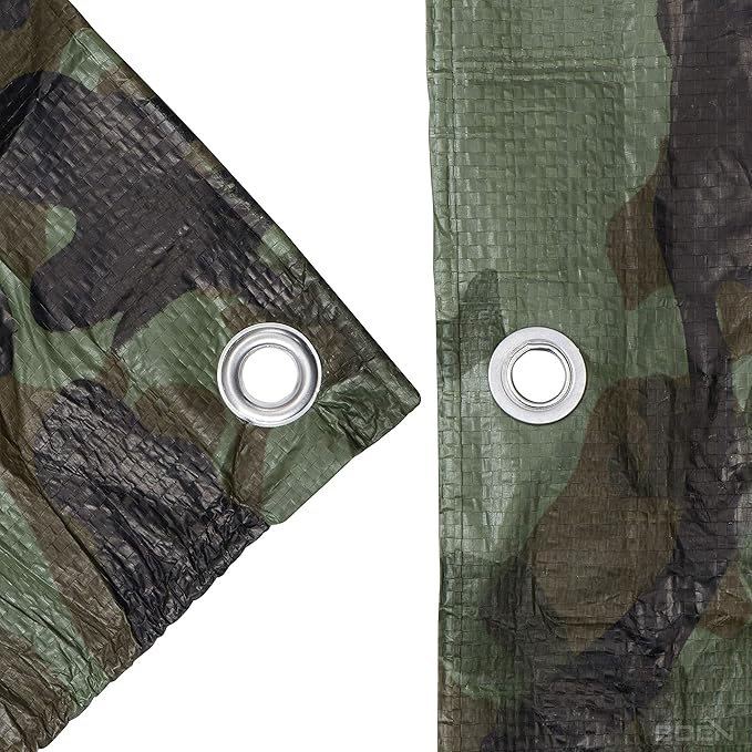 Multi-Purpose Large Tarp Waterproof Cover | Camo, 12' x 16' 6 Mil Thick | Rip Proof Tarps | Thick Weave Material, UV Resistant Great for Tarpaulin Canopy Tent, Boat, RV or Pool Cover