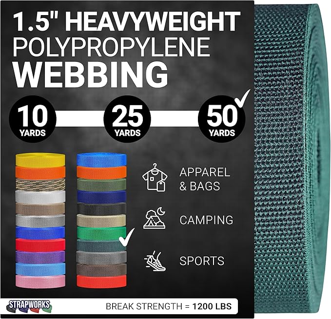 Strapworks Heavyweight Polypropylene Webbing - Heavy Duty Poly Strapping for Outdoor DIY Gear Repair, 1.5 Inches