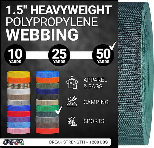 Strapworks Heavyweight Polypropylene Webbing - Heavy Duty Poly Strapping for Outdoor DIY Gear Repair, 1.5 Inches