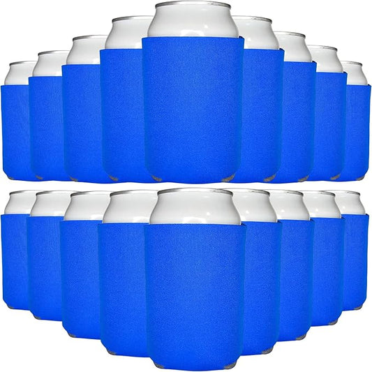 TahoeBay Blank Beer Can Cooler Sleeves (25-Pack) Bulk Sublimation Blanks for Vinyl Plain Soft Foam Can Sleeves Coolers for Soda Cans & Bottles Black, White, Assorted Solid Color (Blue)