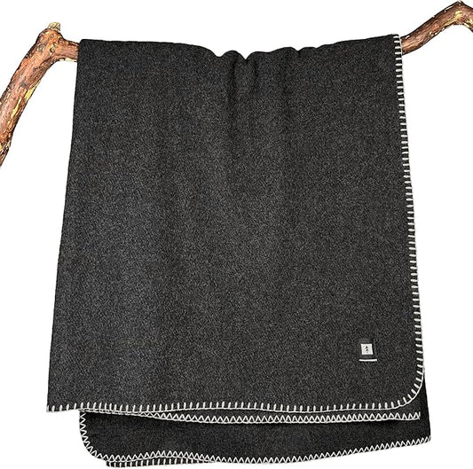 EKTOS 100% Virgin Wool Blanket, 50" x 60", Small, Ideal for Fire Pit or Campfire (Charcoal, Throw Size)