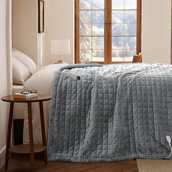 Bedsure Electric Blanket Twin - Quilted Heated Blanket Twin Size, Soft Flannel Thick Heating Blanket with 10 Time Settings & 6 Heat Settings, Warm Gifts for Women Men (62x84 inches, Formal Gray)