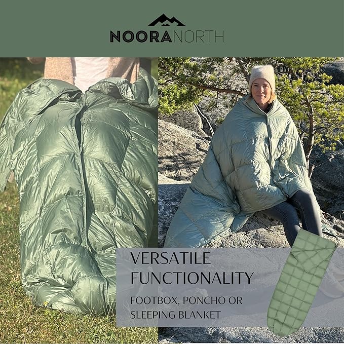 Down Camping Blanket with Footbox – Lightweight, Packable, Water Resistant Backpacking Quilt & Warm Puffy Compact Outdoor Throw – 52x77 with Stuff Sack for Stadium, Hiking & Travel