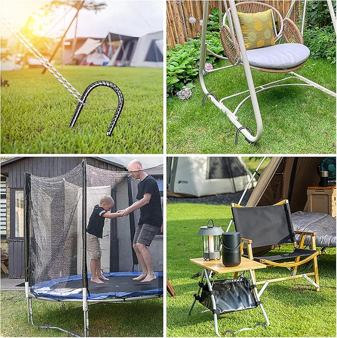 Rebar Stakes, Heavy Duty Metal J Hook Garden Ground Stakes for Camping Tent Canopy (J Shape-Black, J-12 x5/16-6pcs)