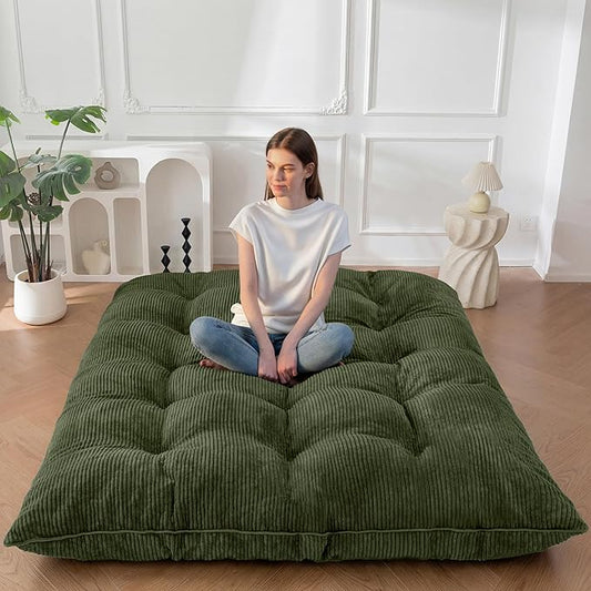 MAXYOYO 6" Japanese Floor Mattress, Foldable Futon Mattress Full Size, Tufted Roll Up Floor Bed, Thick Tatami Mat Sleeping Pad Portable Lounger for Camping Guest Room Dormitory Bedroom RV, Dark Green