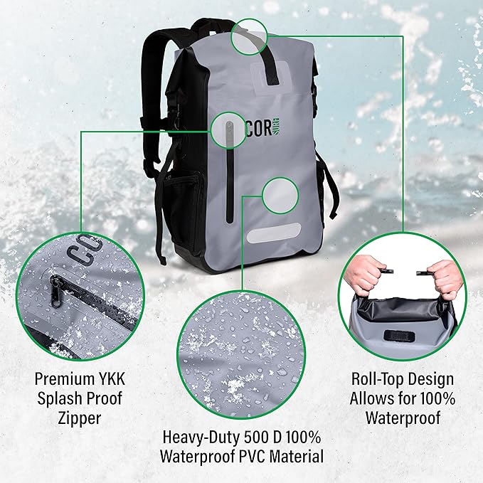 COR Surf Waterproof Dry Bag Backpack with Padded Laptop Sleeve 25L & 40L Heavy Duty, Roll-Top Pack (Camo, 25L)
