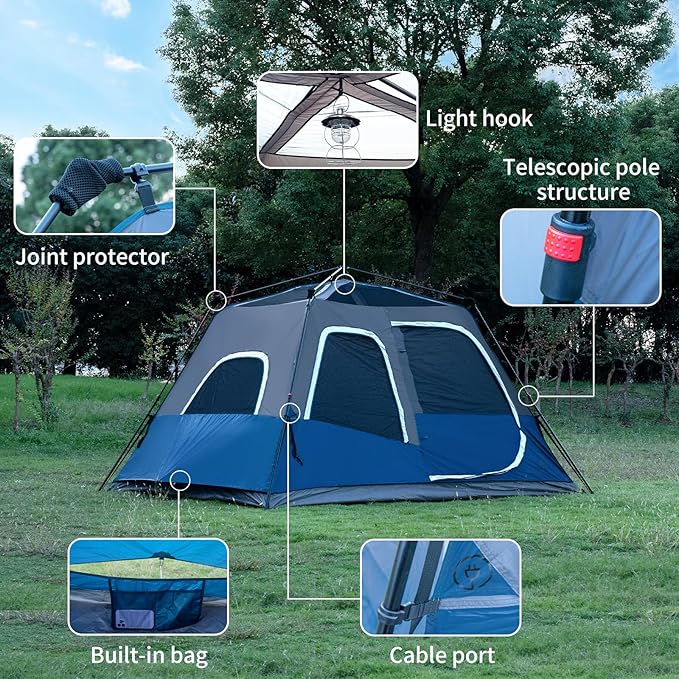 Cabin Tent 4-6 Person, Waterproof Camping Tent with Rainfly, Easy Setup Large Family Tent, Stable Frame, Portable for Outdoor Camping(330 * 270Iron Single)