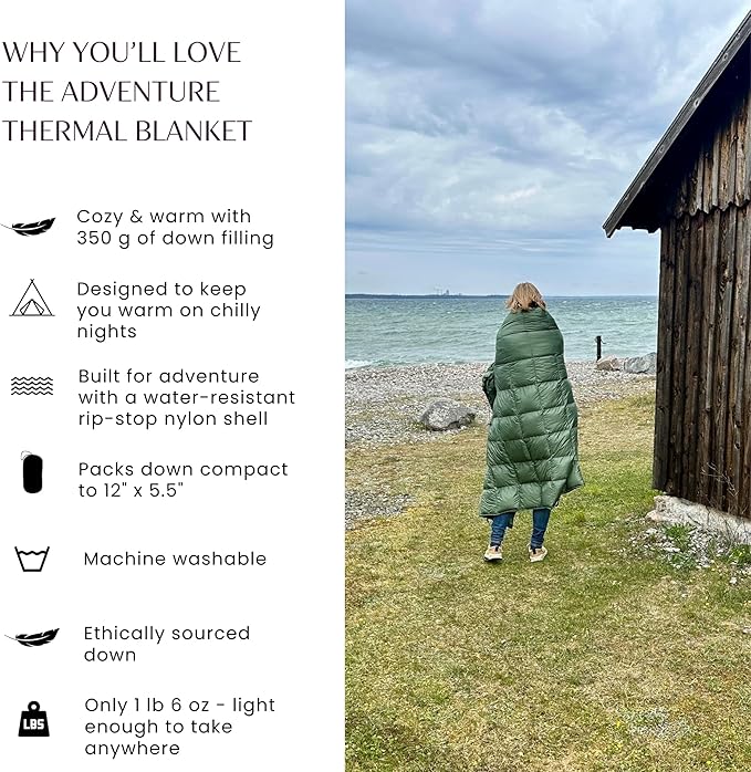 Down Camping Blanket with Footbox – Lightweight, Packable, Water Resistant Backpacking Quilt & Warm Puffy Compact Outdoor Throw – 52x77 with Stuff Sack for Stadium, Hiking & Travel