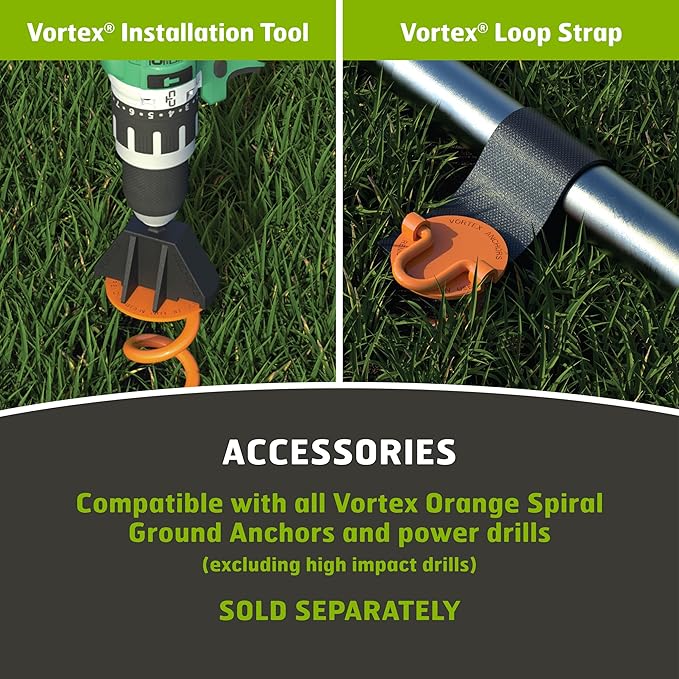 Vortex (1-Pack) 10" Spiral Ground Anchors, Steel Screw In with Folding Ring, 275 lb Pull Force, Orange ANCFR10-ORG-A