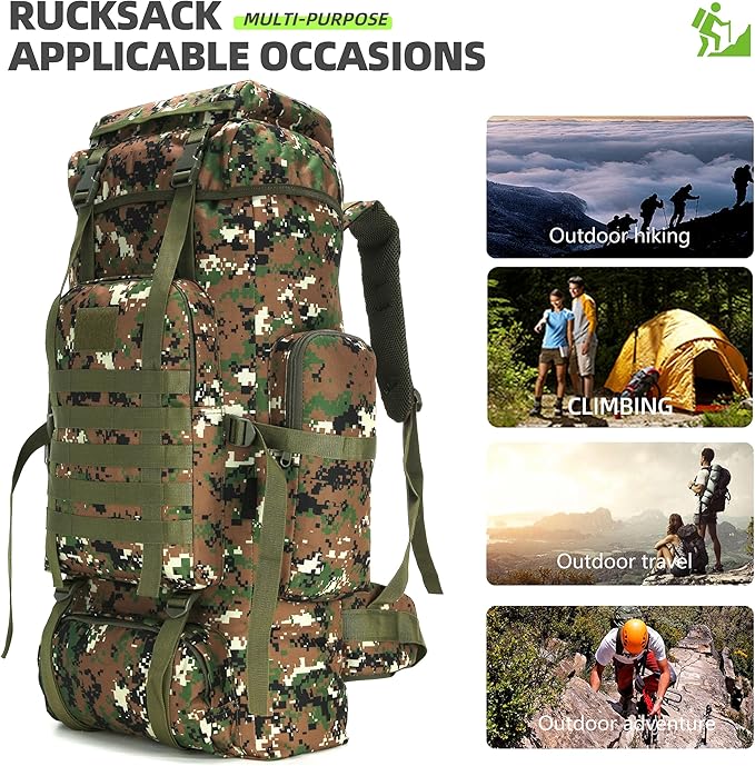 King'sGuard 70L Camping Hiking Backpack for Men Women Large Military Tactical Backpack Molle Rucksack Backpack for Outdoor