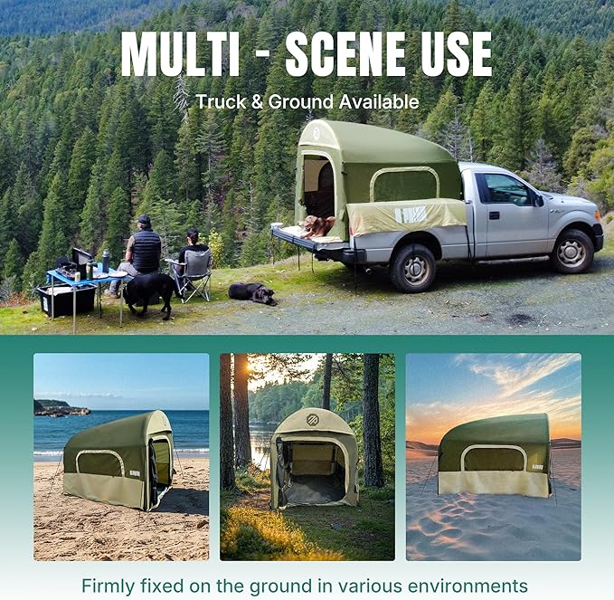 Niphean Truck Bed Tent for Camping 5.5ft-8ft for 2+1 People, 2 Mins Fast Setup Inflatable Pickup Truck Tent, PU 3000mm Waterproof & High-Strength Windproof, Spacious Interior for Multi-Landscape