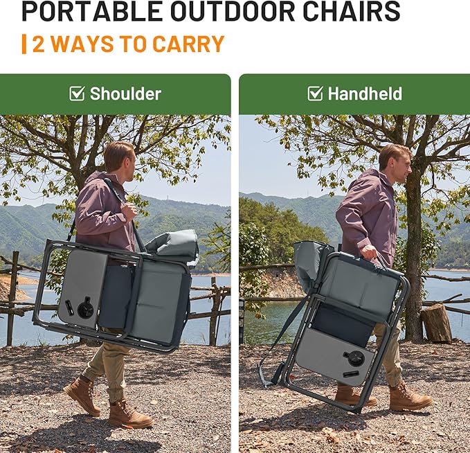 Timber Ridge XXL Foldable Directors Chair with Side Table, Extra Wide Camping Chairs for Adults Heavy Duty Supports 500 lbs, Oversized Folding Lawn Chair for Picnic Beach Sports Fishing, Grey