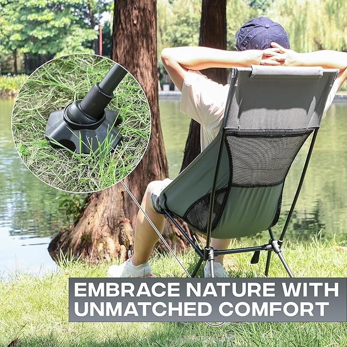 Peak Outdoors Backpacking Chair Lightweight Camping Chair – High Back Ultralight Folding Camp Chair with Storage Bag, Compact Portable Tall Hiking Chair and Beach Chair (Grey)