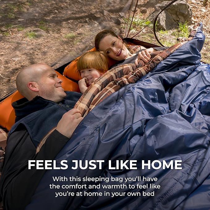 Teton Mammoth Queen Size Double Sleeping Bag- A Warm Bag The Whole Family can Enjoy – Great for Camping, Hunting and Base Camp. Compression Sack Included