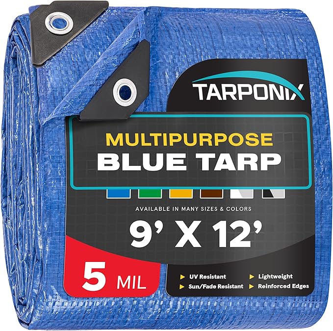 Better Blue Poly Tarp 9’ x 12’ – Lightweight 5 Mil Waterproof Cover – Durable, Weatherproof, Multipurpose Protection for Camping, Roofing, Construction