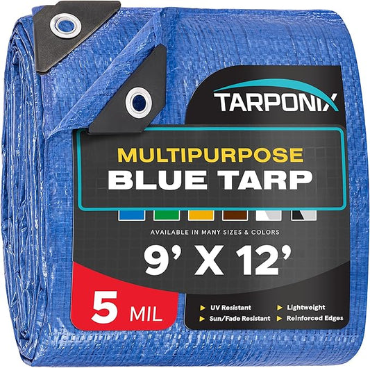 Better Blue Poly Tarp 9’ x 12’ – Lightweight 5 Mil Waterproof Cover – Durable, Weatherproof, Multipurpose Protection for Camping, Roofing, Construction