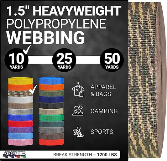 Strapworks Heavyweight Polypropylene Webbing - Heavy Duty Poly Strapping for Outdoor DIY Gear Repair, 1.5 Inches