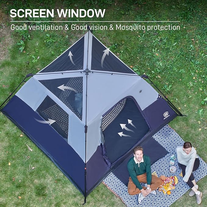 EVER ADVANCED 6 Person Camping Tent, Blackout Design Tent for Camping Instant Cabin Tents for Family with Rainfly, 60s Easy Setup, Water-Resistant