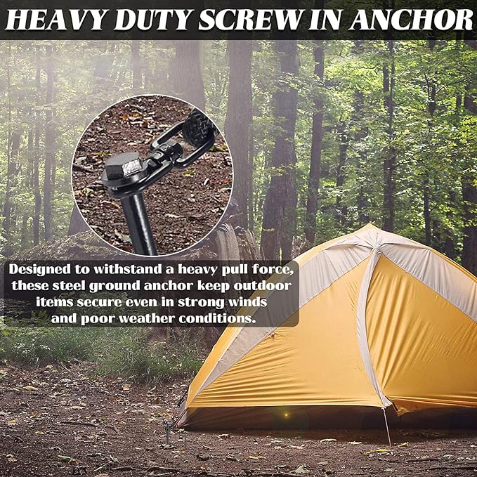 Ground Anchors (1pcs) Easy to Use 10mm Diameter, Heavy Duty Anchor Hook for Camping Tent, Canopies, Car Ports, Sheds, Swing Sets, Securing Animals – Black Powder Coated