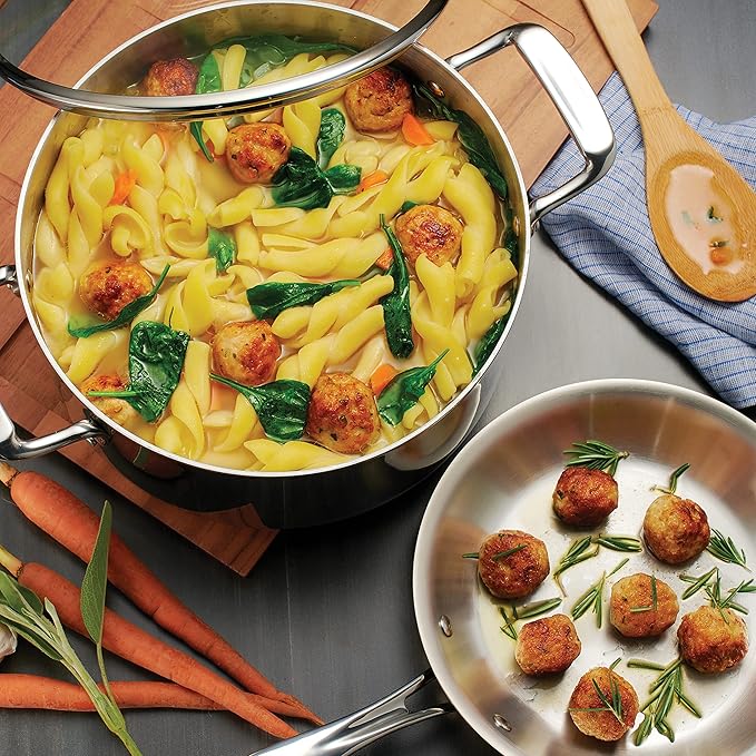 Tramontina Tri-Ply Clad Stainless Steel 10-Piece Cookware Set with Glass Lids, Pots and Pans Kitchen Set, Induction-Ready, Dishwasher-Safe, Made in Brazil