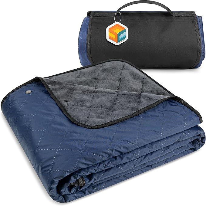 SUN CUBE Large Waterproof Camping Blanket, Fleece Quilted Stadium Blanket for Cold Weather, Windproof Foldable Outdoor Blanket Mat for Picnic, Beach, Pets, Car, 60x80in