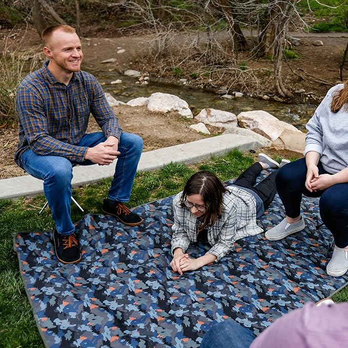 GRAND TRUNK Meadow Mat Large - Waterproof Outdoor Blanket for Picnic, Beach & Camping, Stakes Included (Urban Camo)