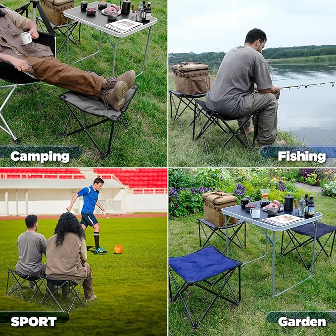 FUNDANGO Folding Camping Stool, 18.1 Inch Oversized Foot Stools 330 Lbs Heavy Duty Portable Padded Seat Anti-Slip Foots & Carry Bag for Fishing Outdoor Lawn Travel (Grey)