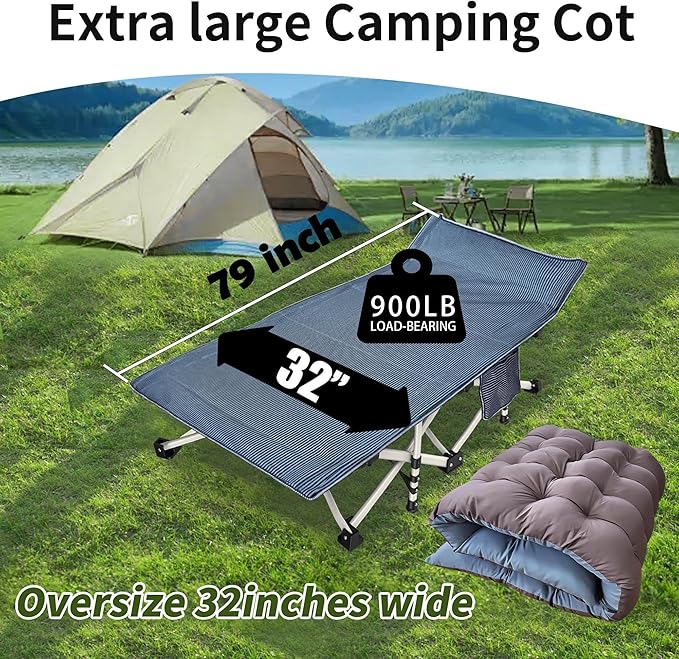 2 Pack Extra Large Cot 79" L x 32" W x 18" H Camping Cot with Comfortable Mattress XXL Sleeping cots for Adults 2 Person Camping Cots Include Carry Bag for Adults Hiking Camping Indoor Outdoor