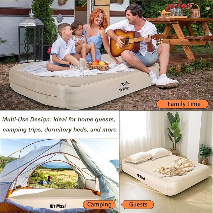 Camping Air Mattress Queen with Built in Pump, 13.78" Height Inflatable Airbed, Fast & Easy Inflation/Deflation Inflatable Mattress with Portable Carrying Bag, Inflatable Bed for Home, Camping