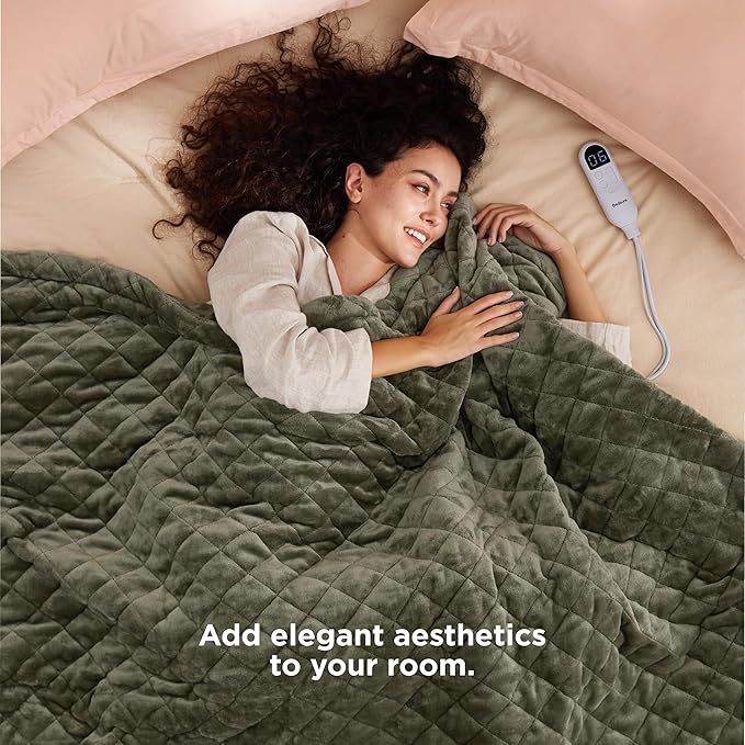 Bedsure Electric Blanket Twin - Quilted Heated Blanket Twin Size, Soft Flannel Thick Heating Blanket with 10 Time Settings & 6 Heat Settings, Warm Gifts for Women Men (62x84 inches, Olive Green)