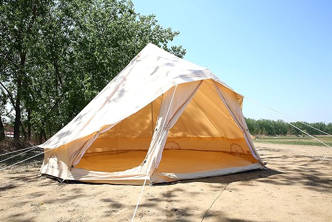 UNISTRENGH Luxury Canvas Cotton Bell Tent Large Waterproof Windproof Yurt Glamping Family Tent with Cable Hole for Camping Hiking Hunting Party Exhibition