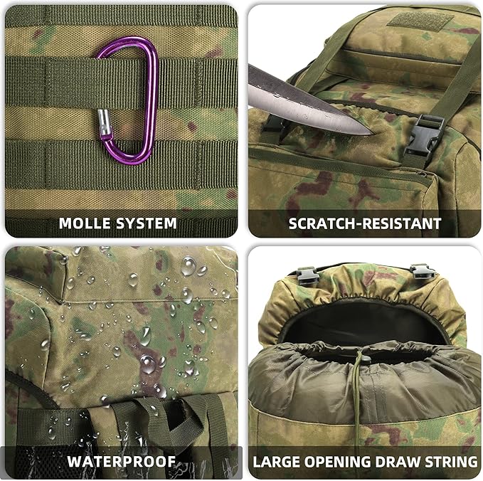 King'sGuard 70L Camping Hiking Backpack for Men Women Large Military Tactical Backpack Molle Rucksack Backpack for Outdoor