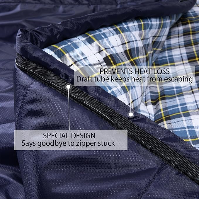 Cold Weather Sleeping Bag 100% Cotton Flannel XXL for Adults Big and Tall,Free Compression Sack